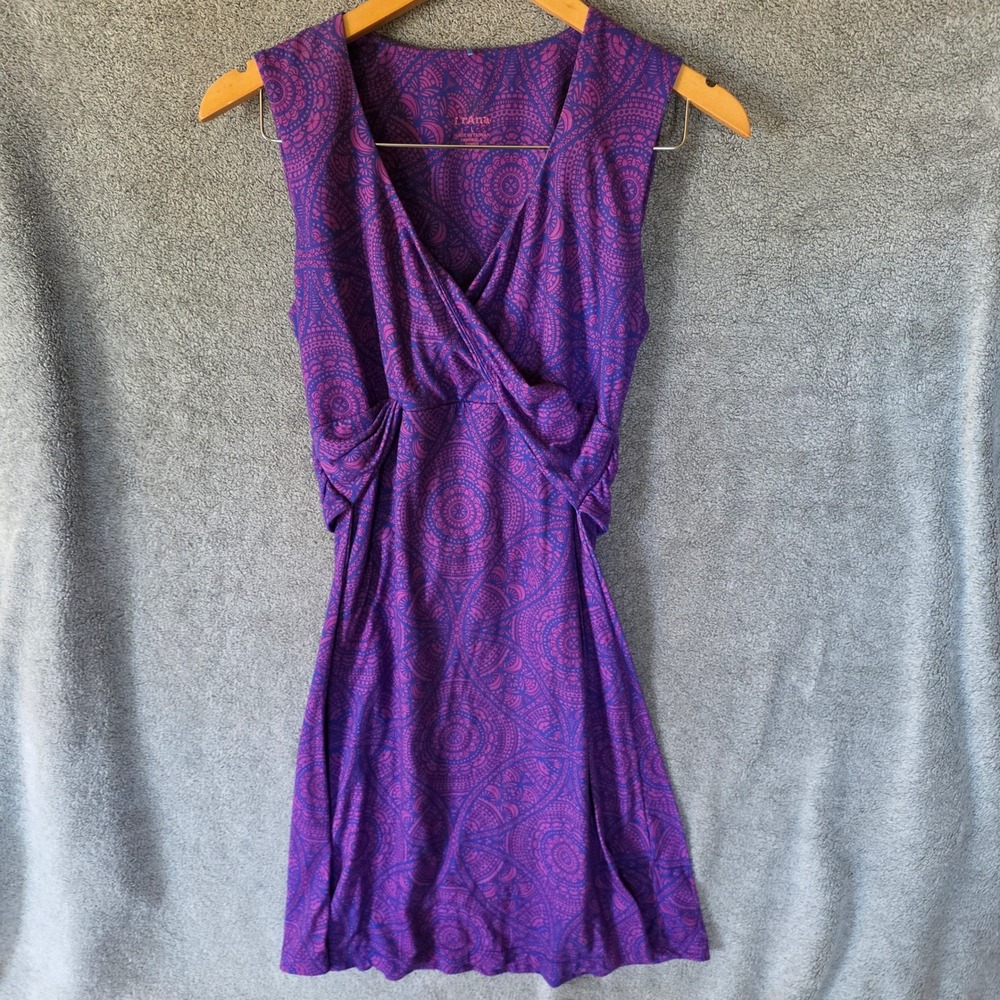 Prana Quinn Dress Purple Magenta Mandala Paisley Print Shelf Bra Size L